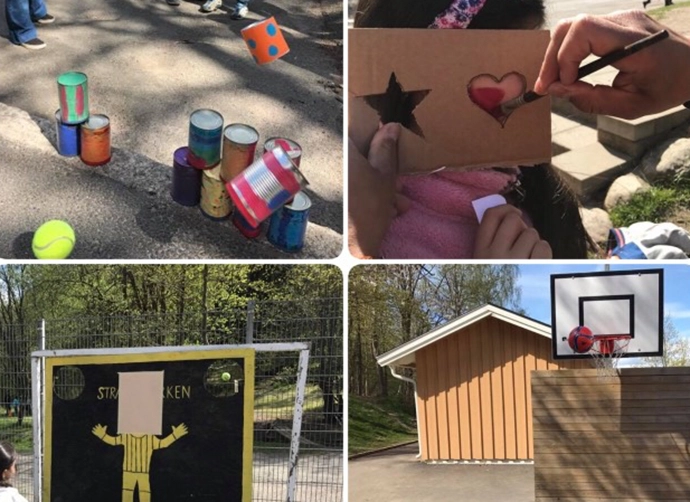 ett collage med fyra bilder på uteaktiviteter