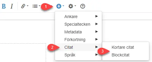 Tre steg för att märka text som citat.