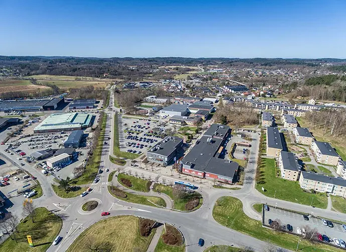 Flygfoto över Lindome.