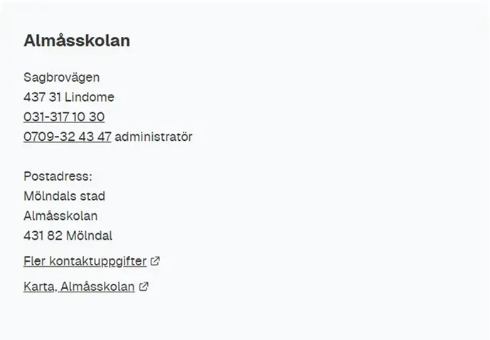 Utseende på kontaktkort för en skola.